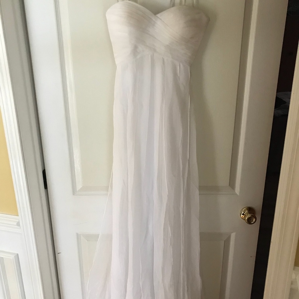 La Femme white strapless prom dress